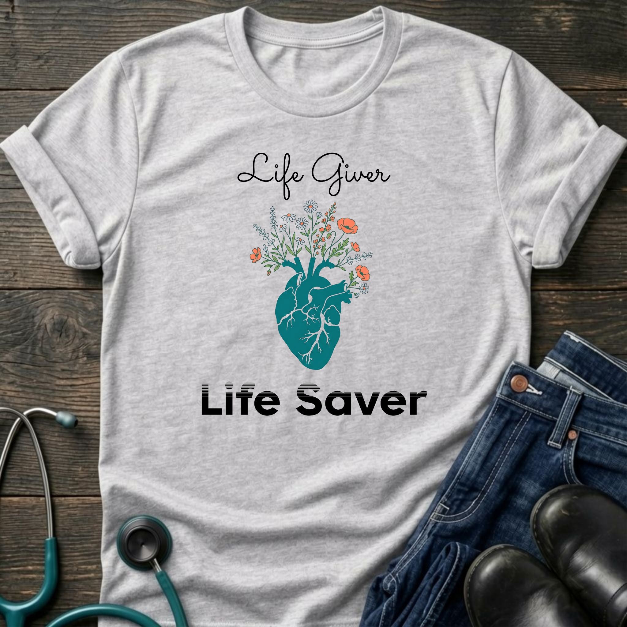 Life Giver Life Saver Floral Nurse & Mom T-Shirt