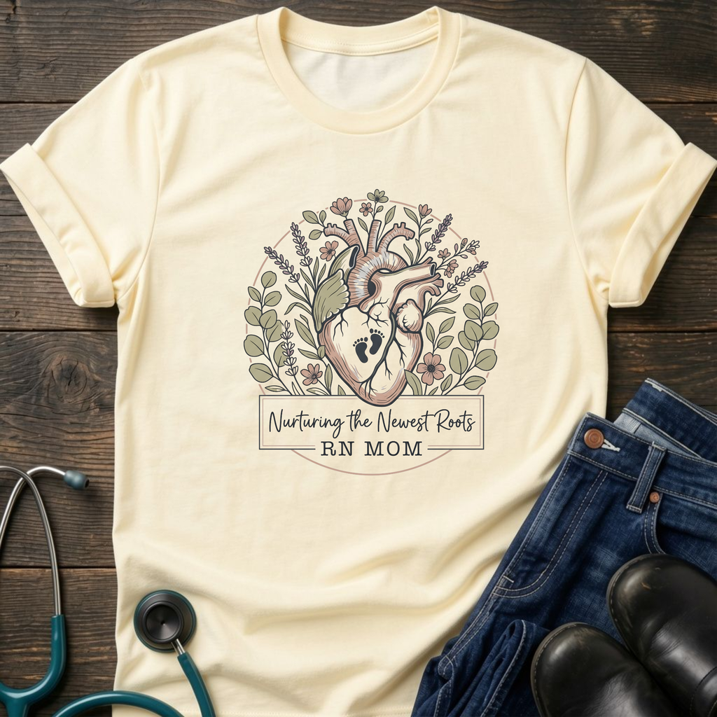 Nurturing the Human Heart RN Mom Floral Tee