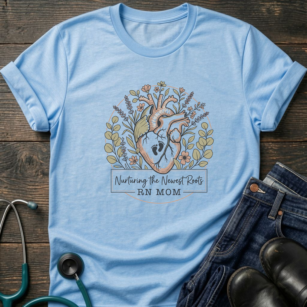 Nurturing the Human Heart RN Mom Floral Tee