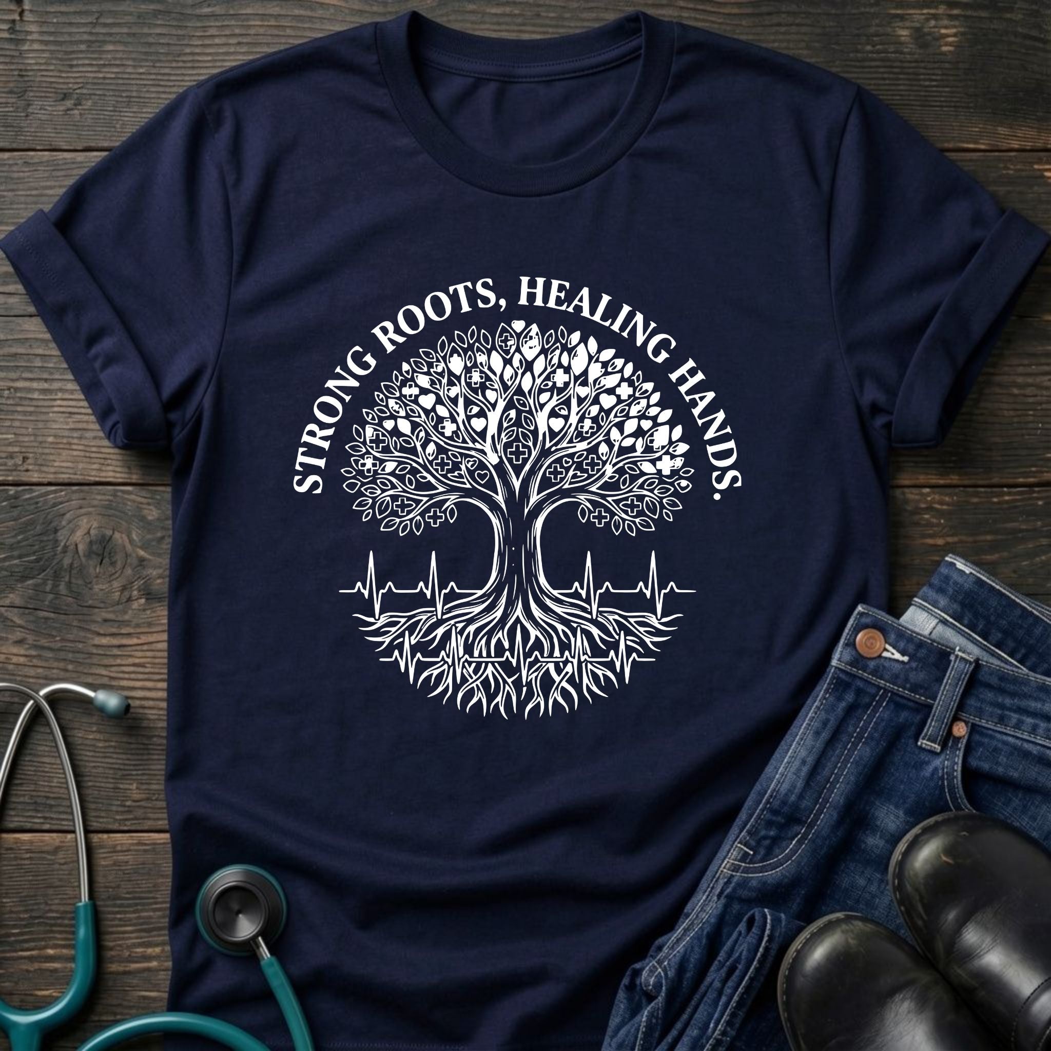 Strong Roots Healing Hands Nurse Mom Tree of Life Tee
