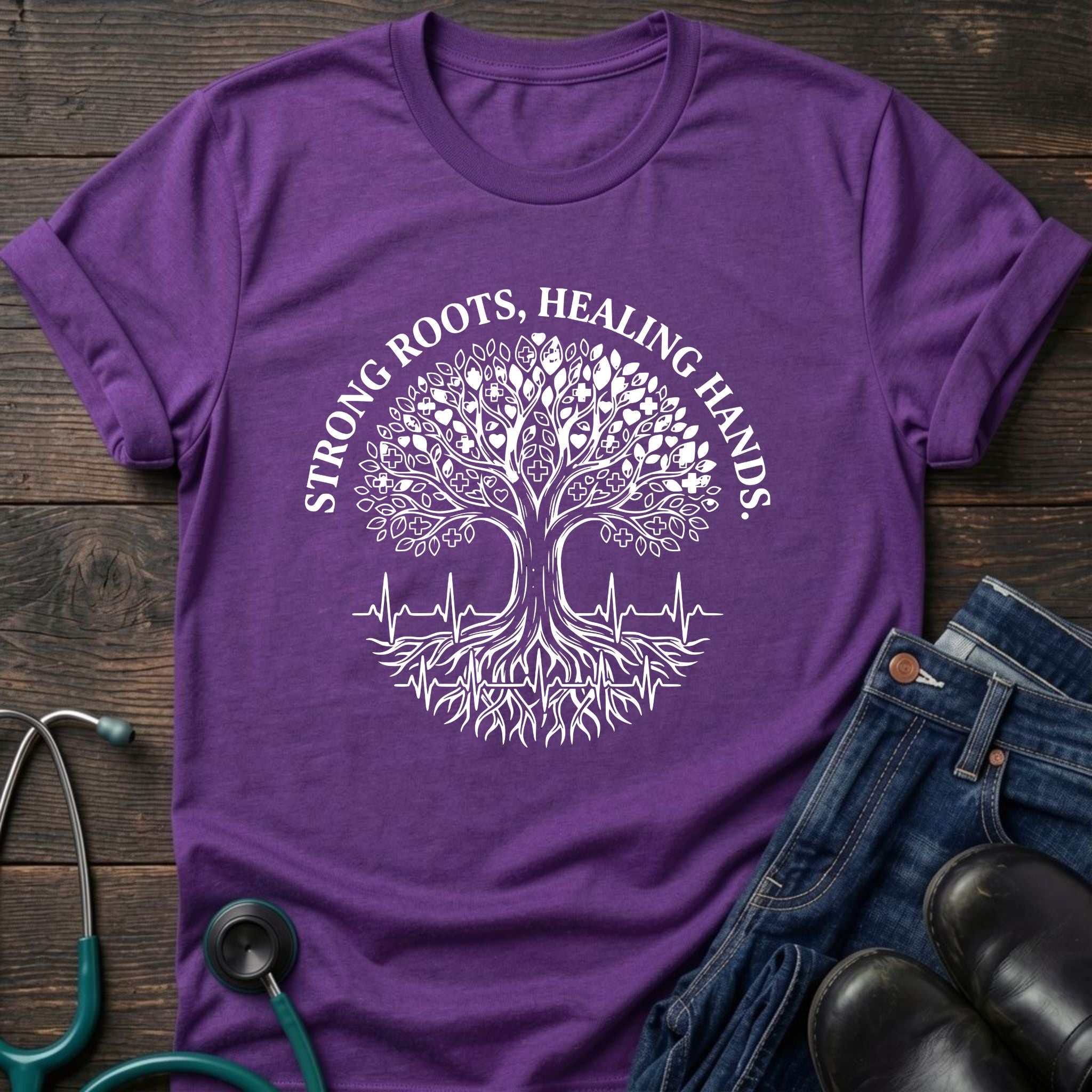 Strong Roots Healing Hands Nurse Mom Tree of Life Tee