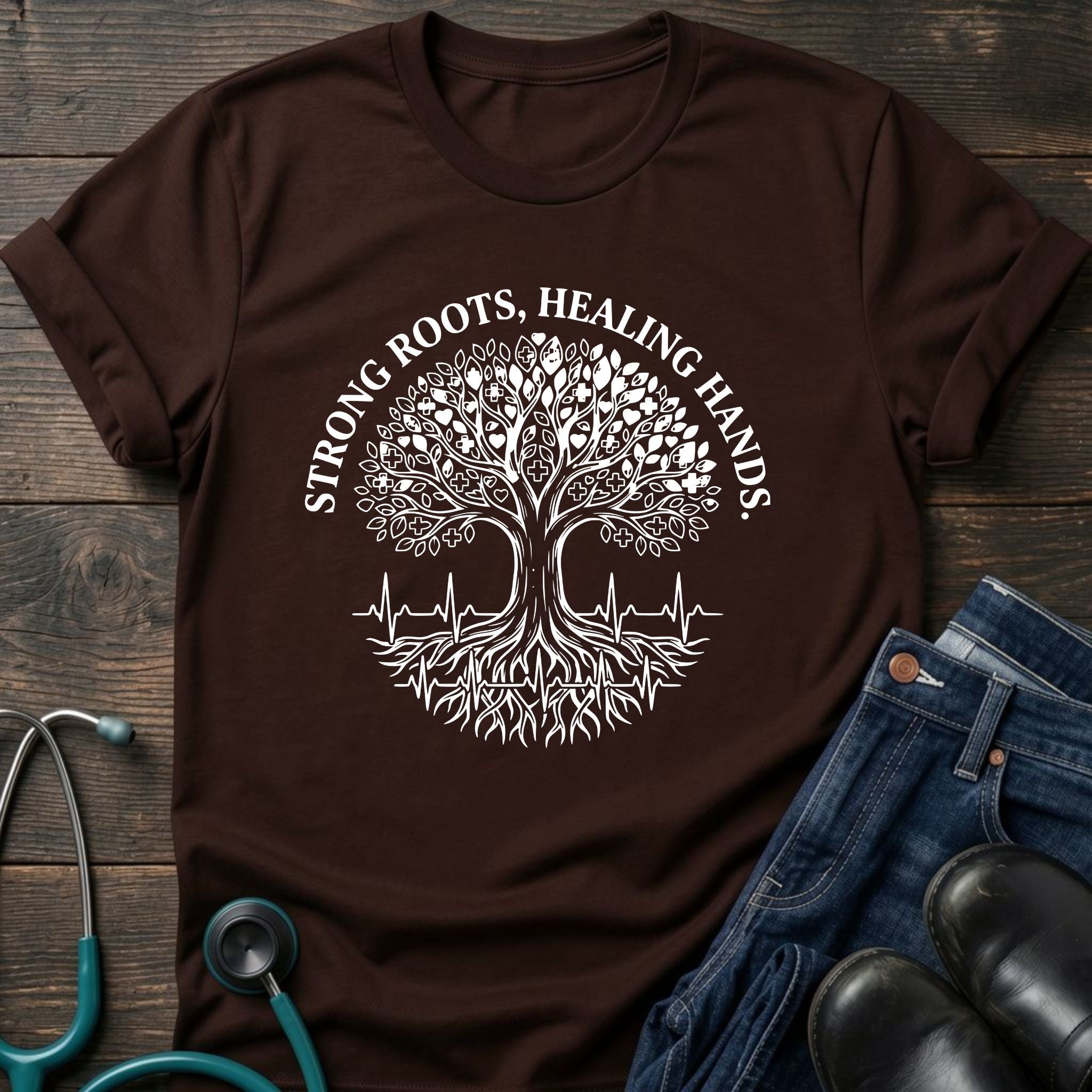 Strong Roots Healing Hands Nurse Mom Tree of Life Tee