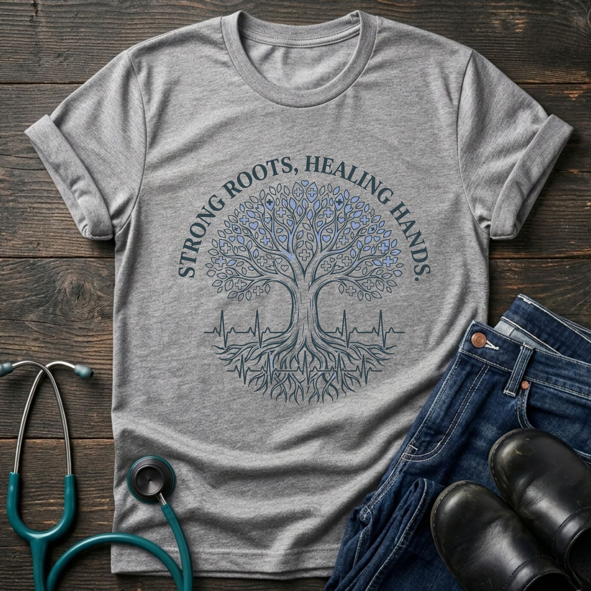Strong Roots Healing Hands Nurse Mom Tree of Life Tee