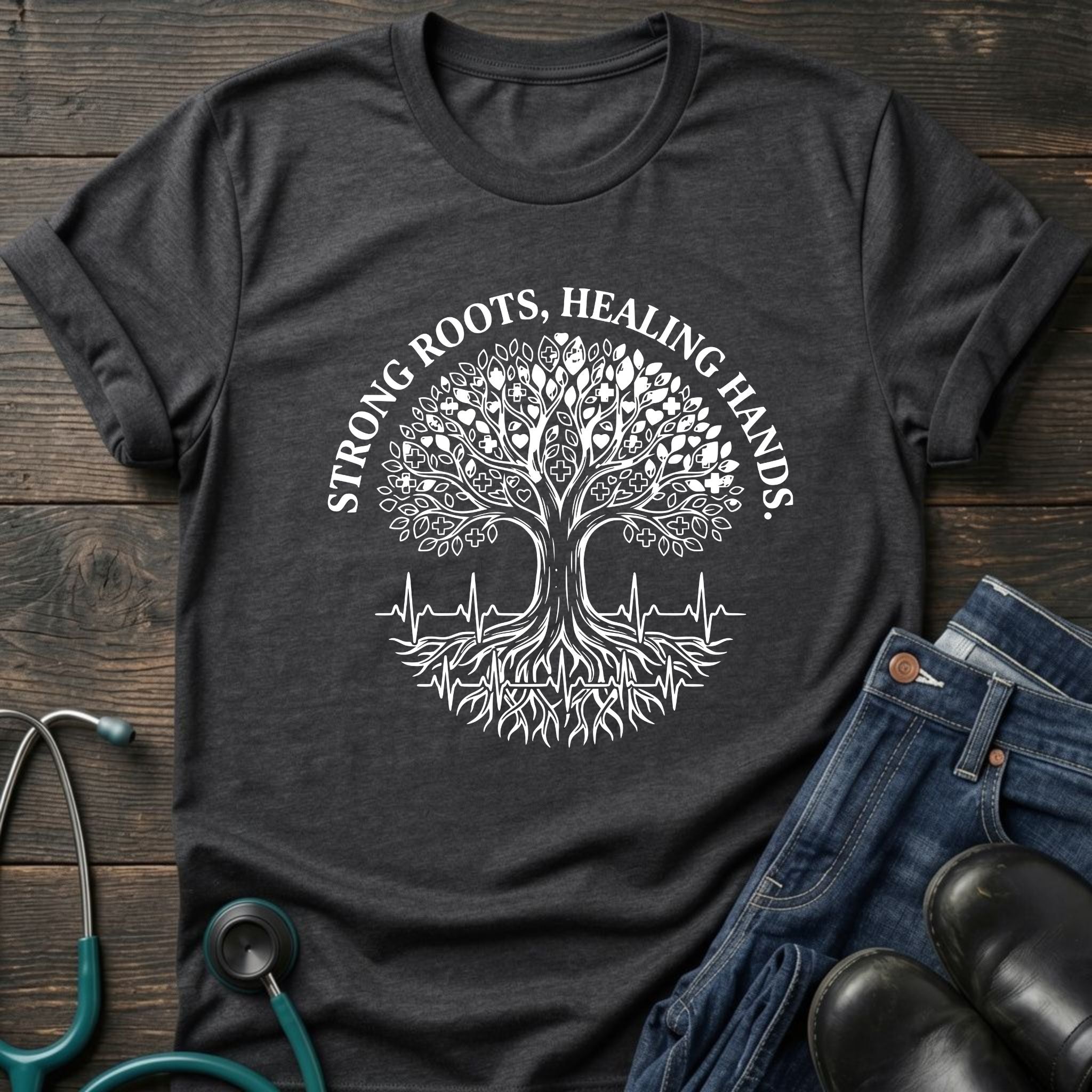 Strong Roots Healing Hands Nurse Mom Tree of Life Tee