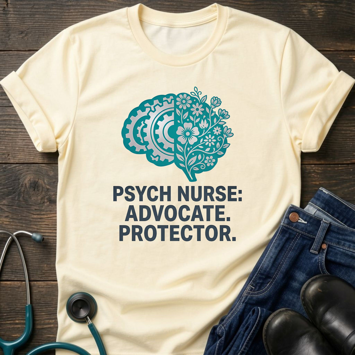 Psych Nurse Advocate Protector Floral Brain Tee