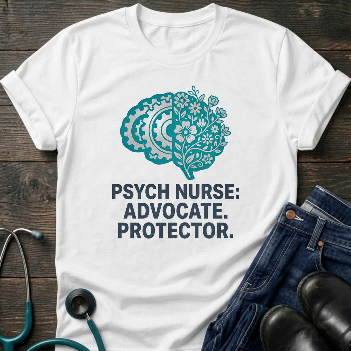 Psych Nurse Advocate Protector Floral Brain Tee