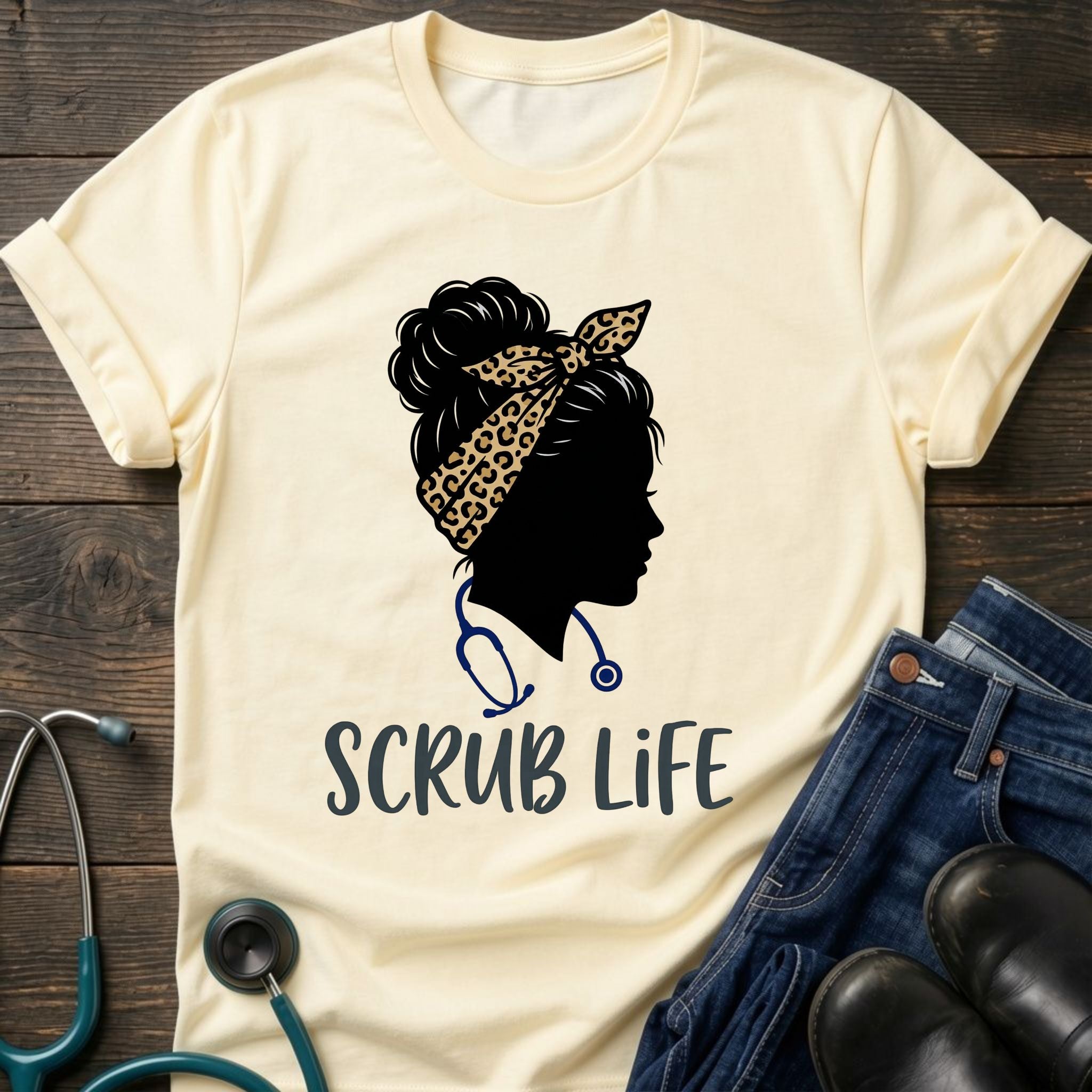 Scrub Life Nurse Silhouette Headscarf Tee