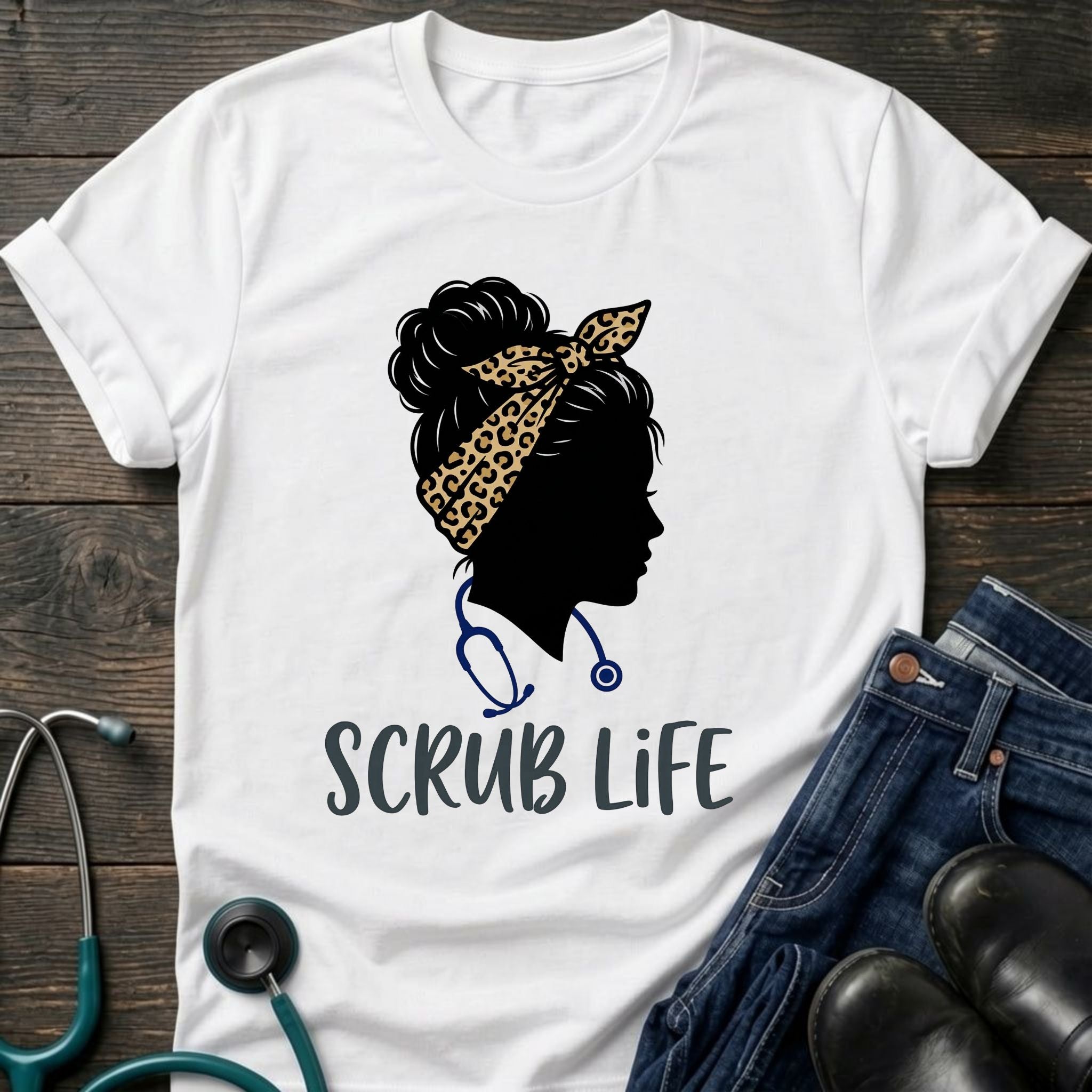 Scrub Life Nurse Silhouette Headscarf Tee