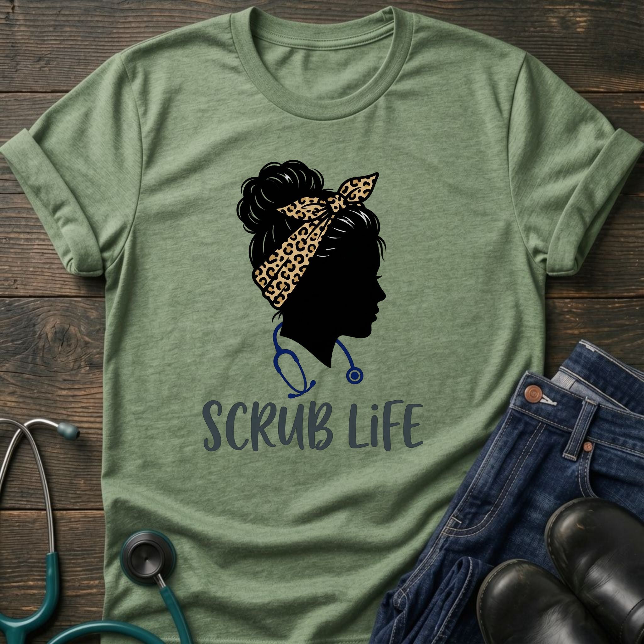 Scrub Life Nurse Silhouette Headscarf Tee