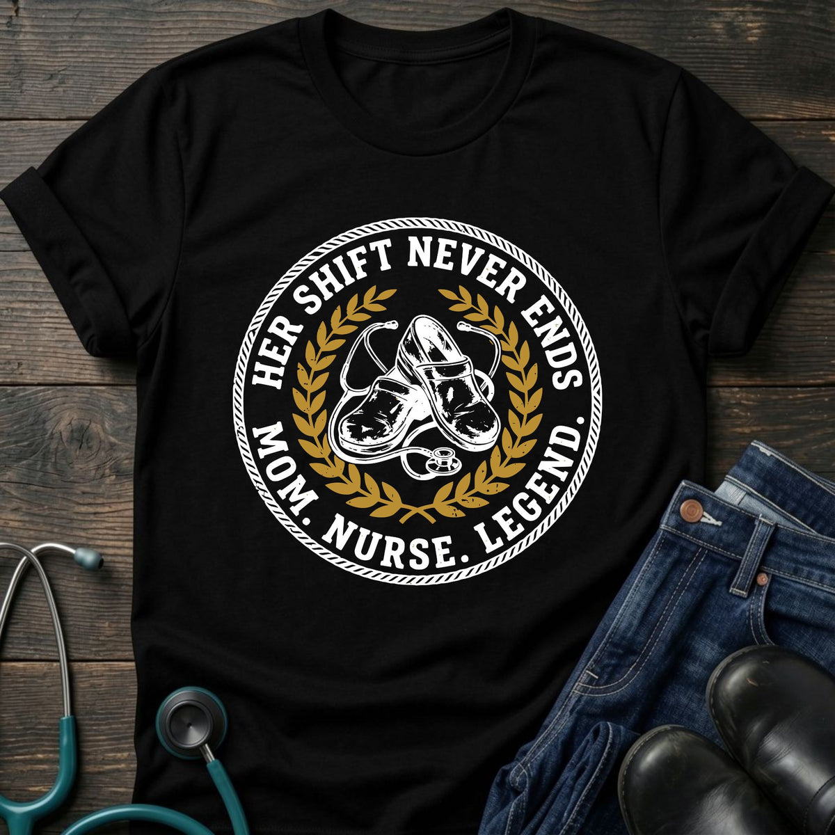 Her Shift Never Ends Nurse Mom Legend Tee