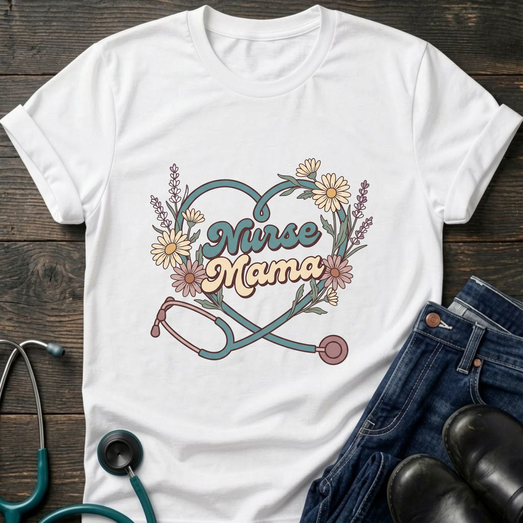 Floral Stethoscope Nurse Mama Tee