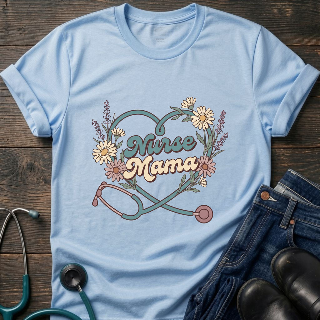 Floral Stethoscope Nurse Mama Tee