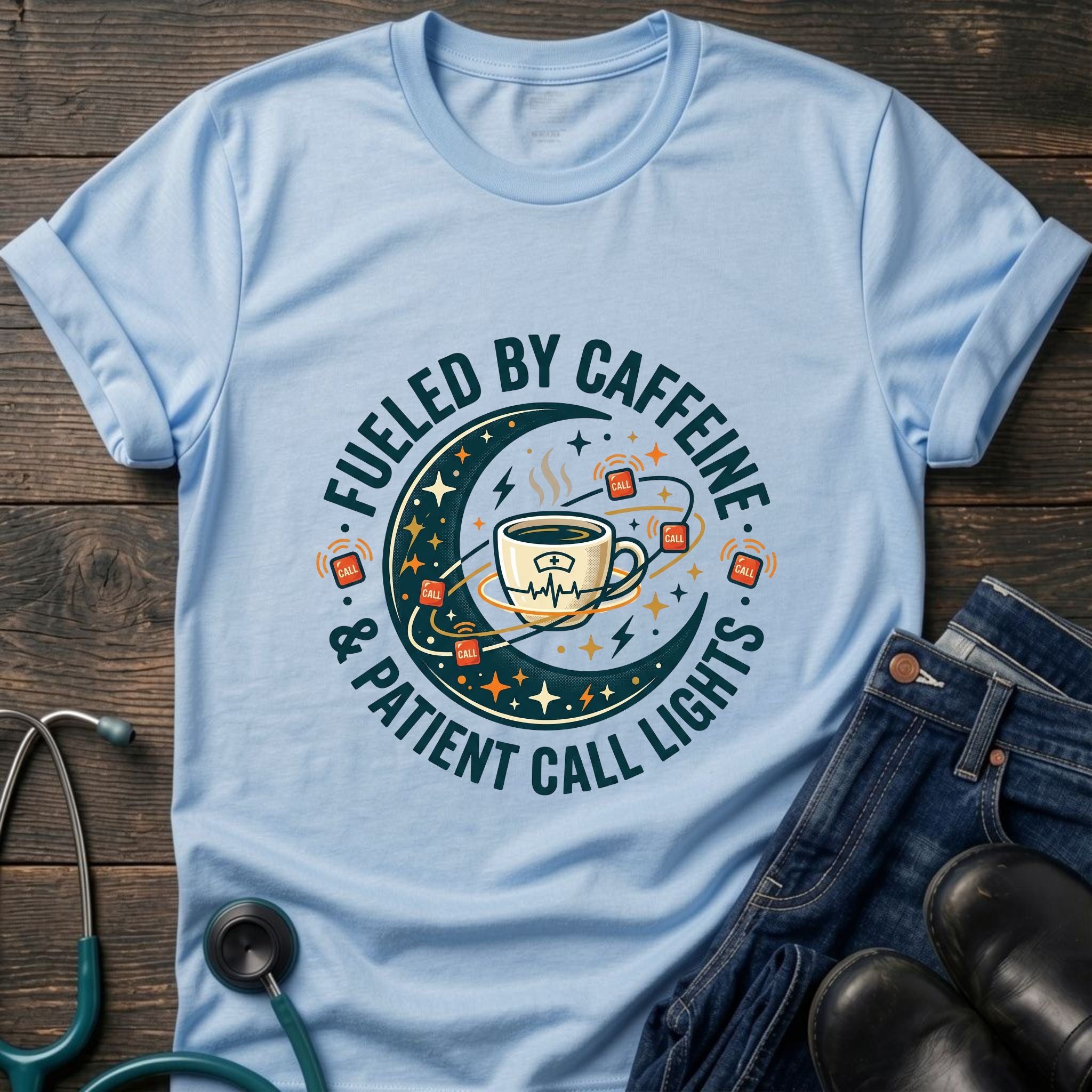 Fueled by Caffeine and Call Lights Nurse Tee