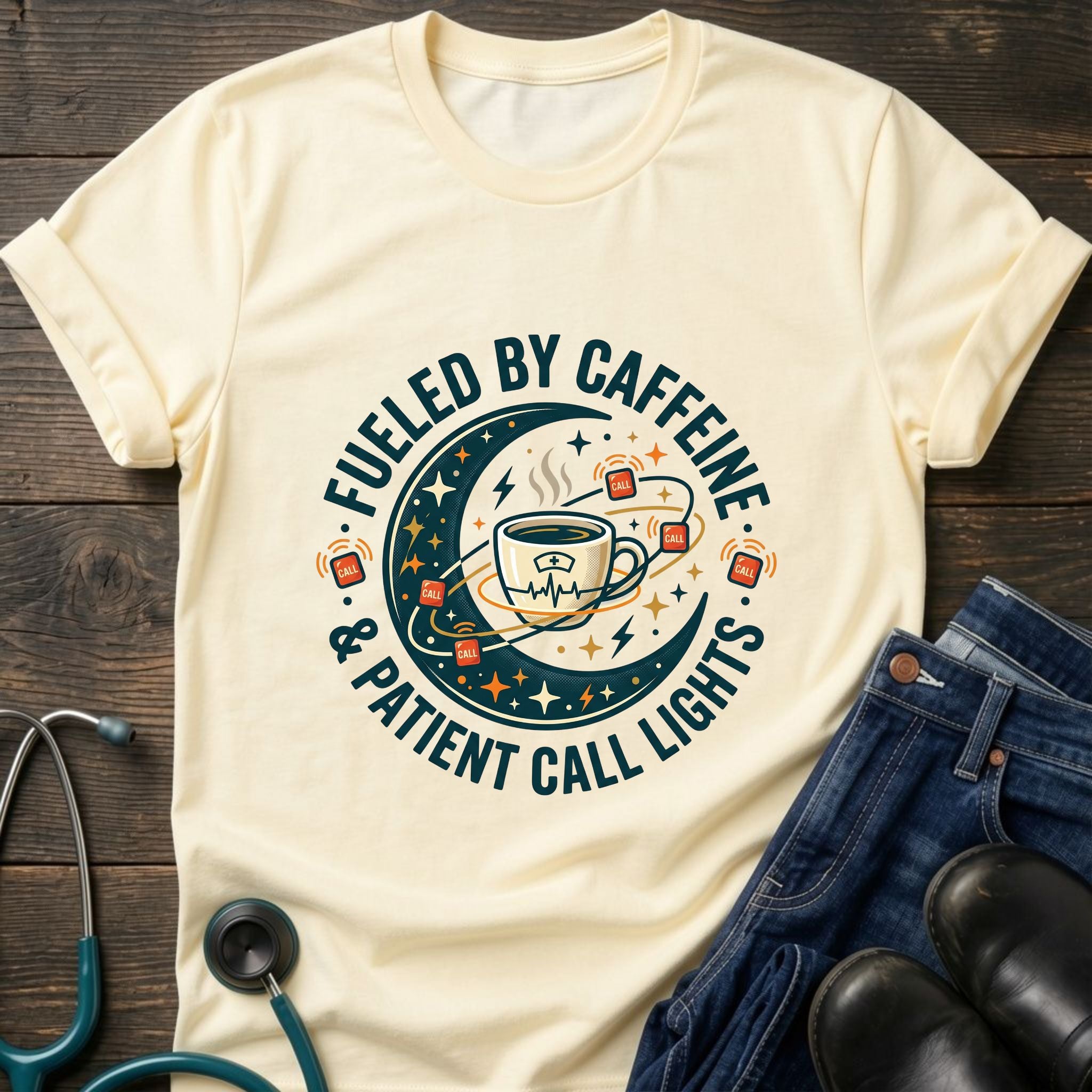 Fueled by Caffeine and Call Lights Nurse Tee