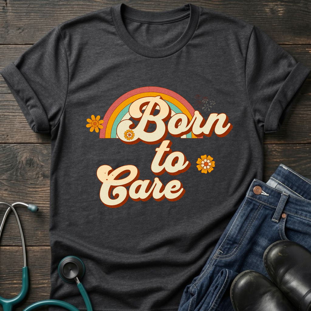 Born to Care Retro Rainbow Nurse Tee