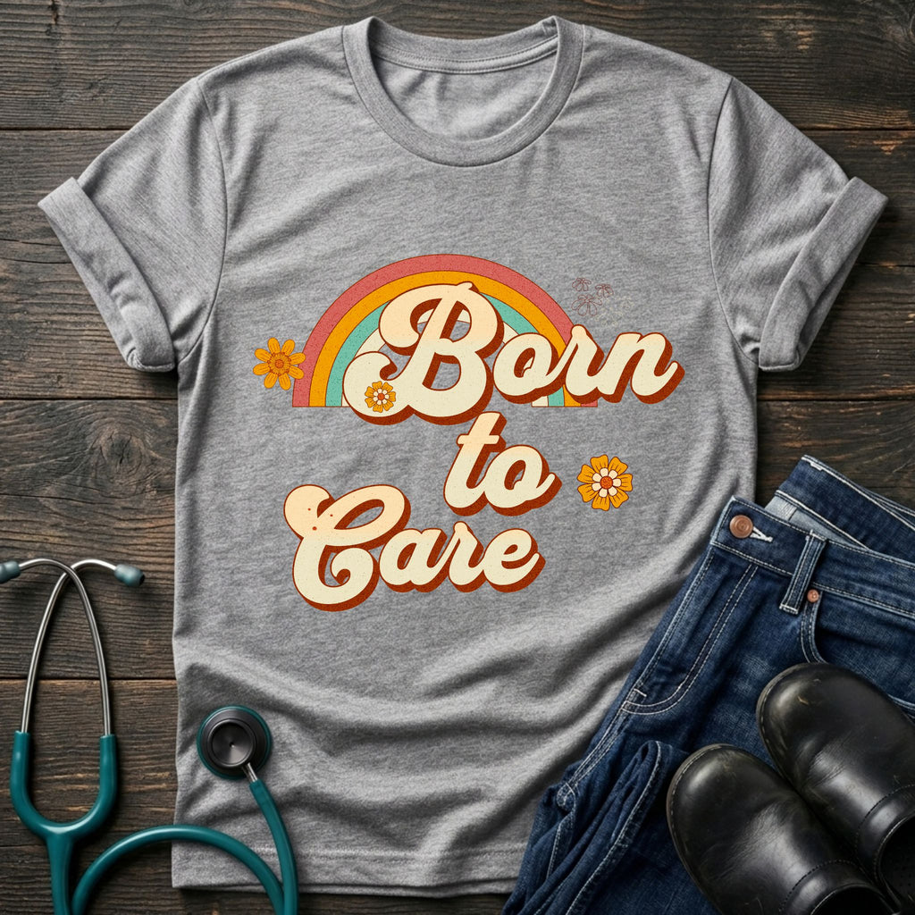 Born to Care Retro Rainbow Nurse Tee