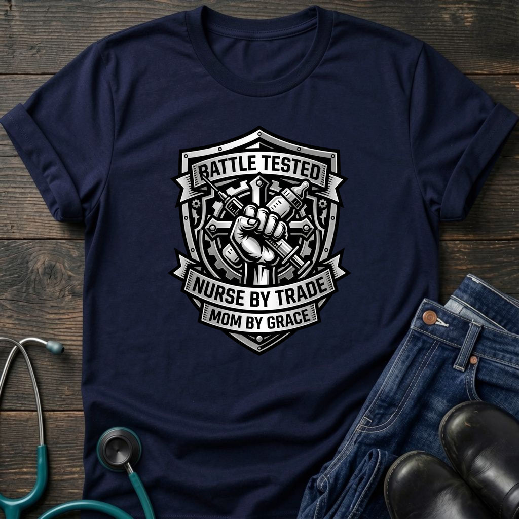 Battle Tested Nurse by Trade Mom by Grace Tee