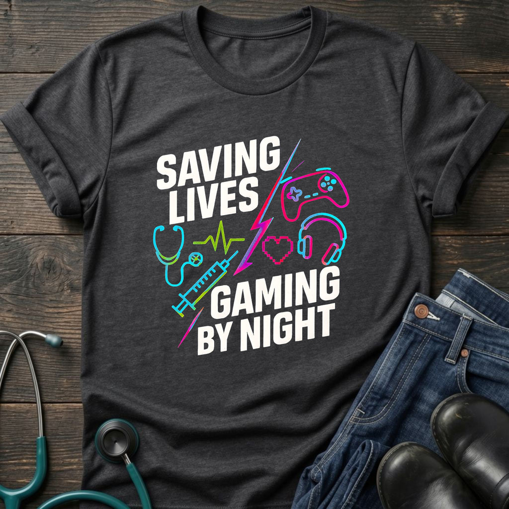 Saving Lives Gaming by Night Nurse Gamer Tee