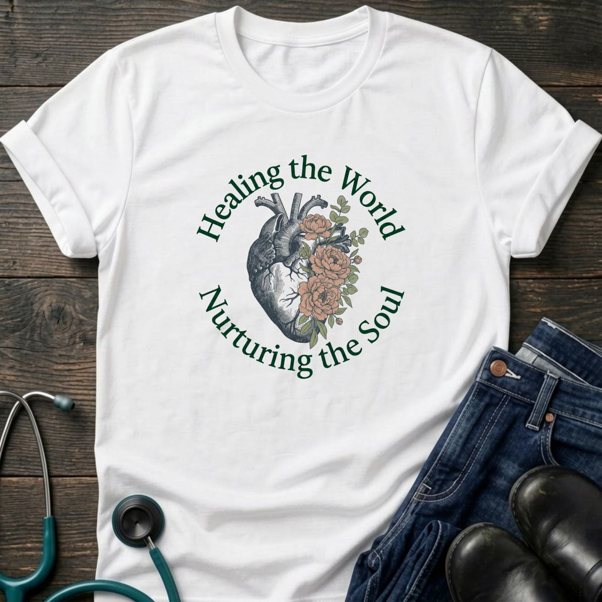 Healing the World Nurturing the Soul Nurse Mom Tee