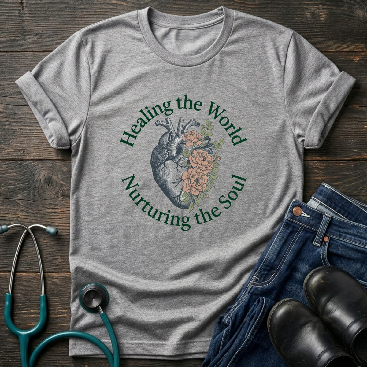 Healing the World Nurturing the Soul Nurse Mom Tee