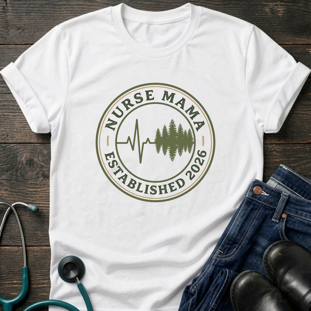Established 2026 Nurse Mama Heartbeat Pine Tee