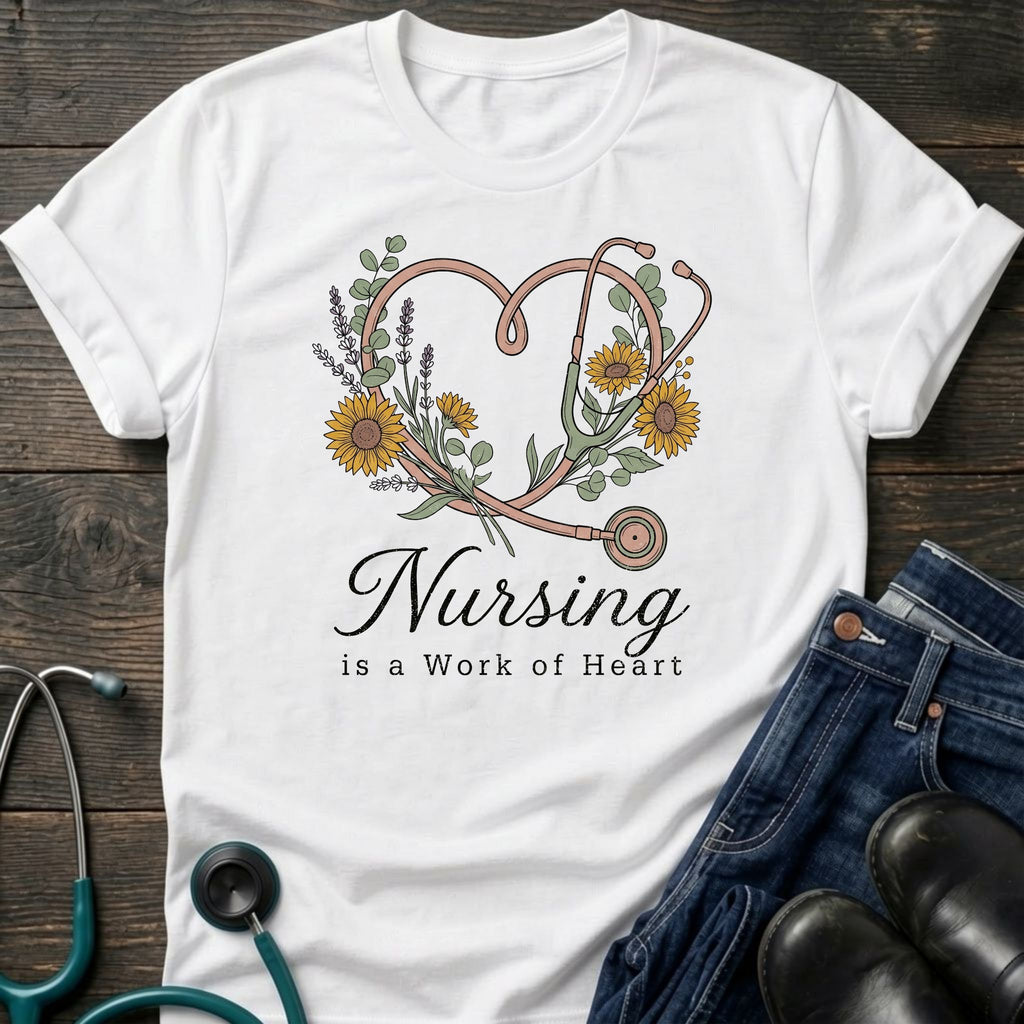 Nursing Is a Work of Heart Floral Stethoscope Tee