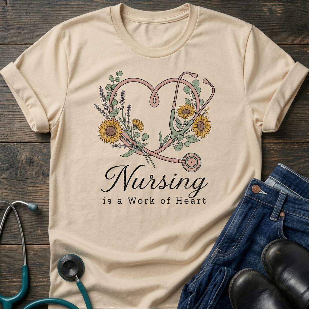 Nursing Is a Work of Heart Floral Stethoscope Tee