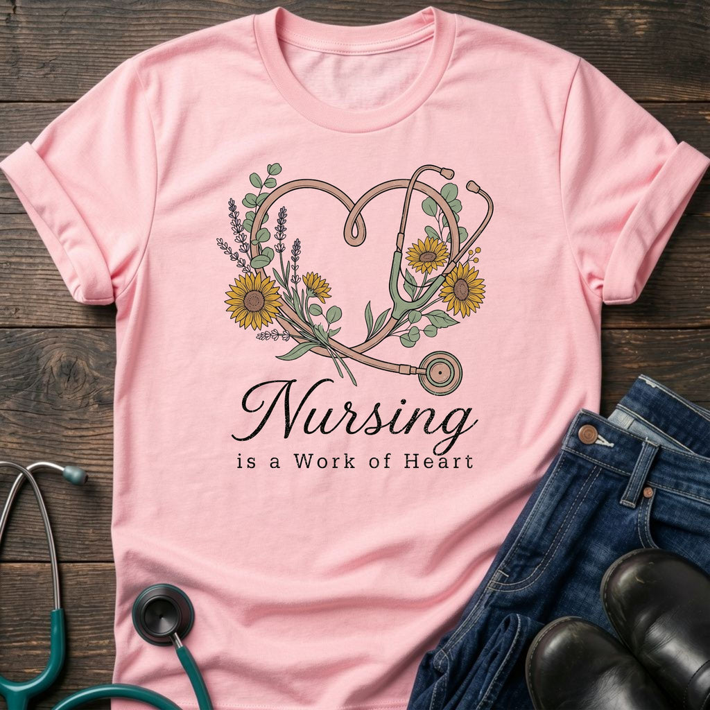 Nursing Is a Work of Heart Floral Stethoscope Tee