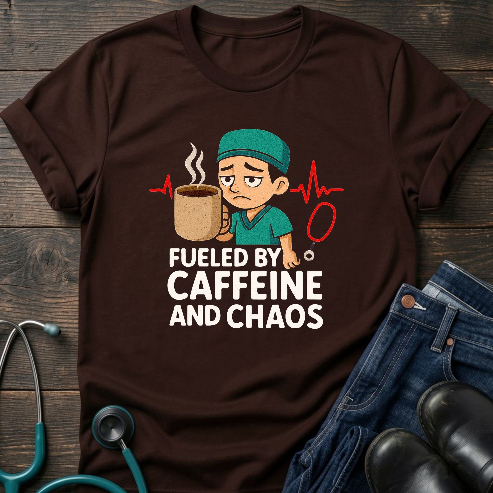 Fueled by Caffeine and Chaos Nurse Medic Tee