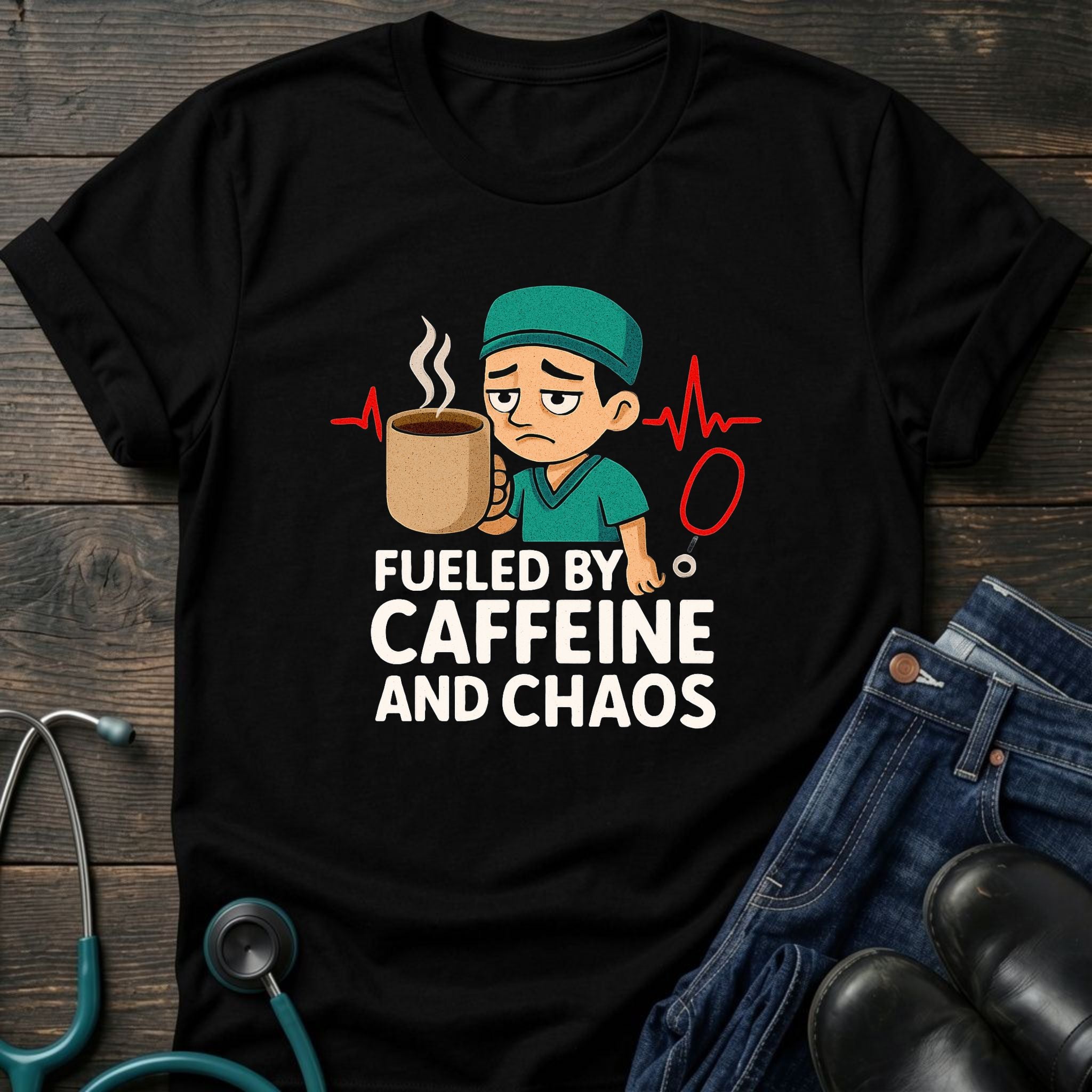 Fueled by Caffeine and Chaos Nurse Medic Tee