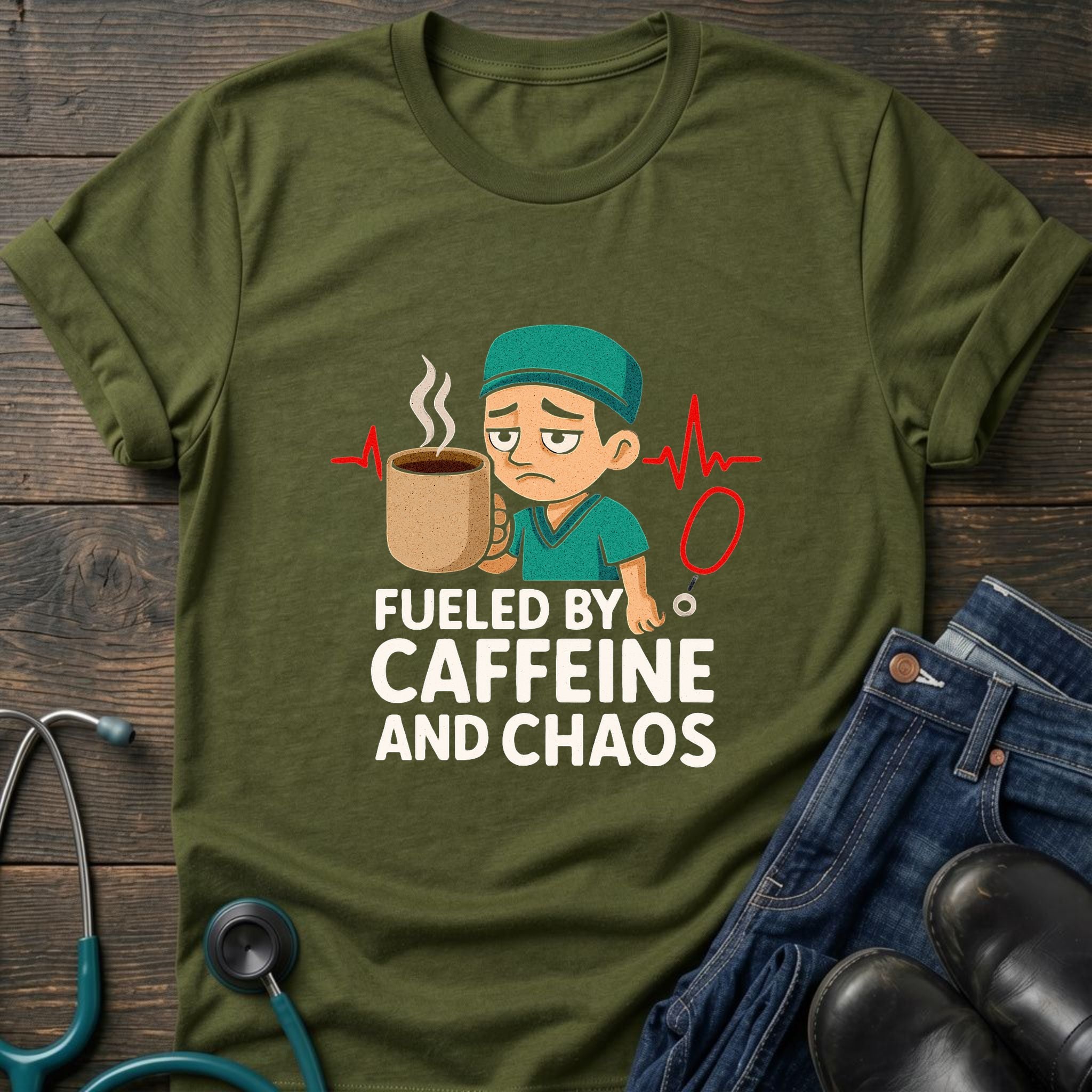 Fueled by Caffeine and Chaos Nurse Medic Tee