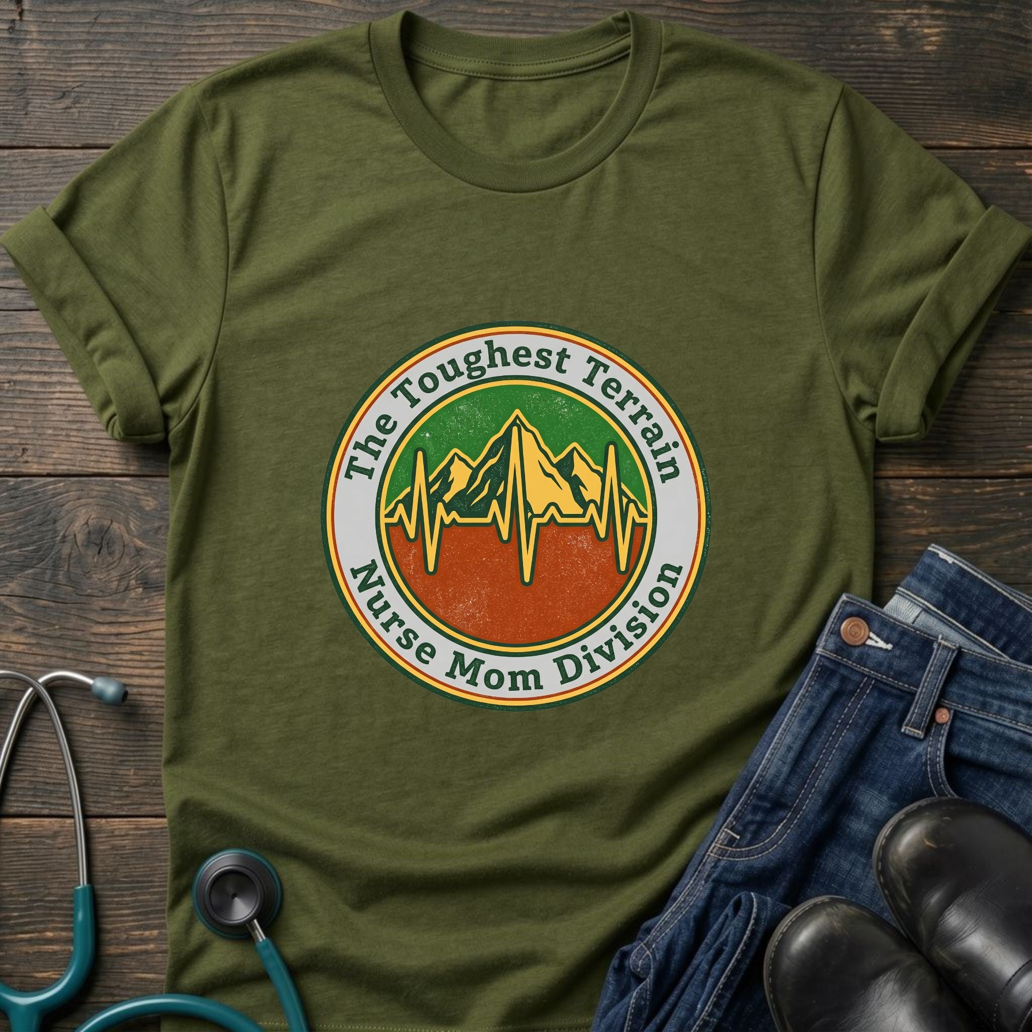 Toughest Terrain Nurse Mom Division Vintage Mountain EKG Tee