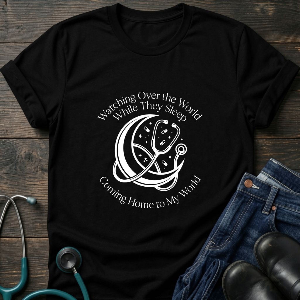 Watching Over the World While They Sleep Night Shift Nurse Mom Tee