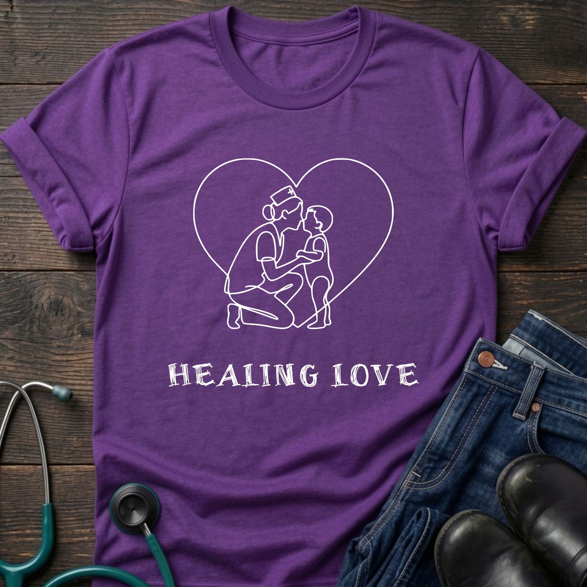 Healing Love Minimal Line Art Couple T-Shirt — Mom Tee