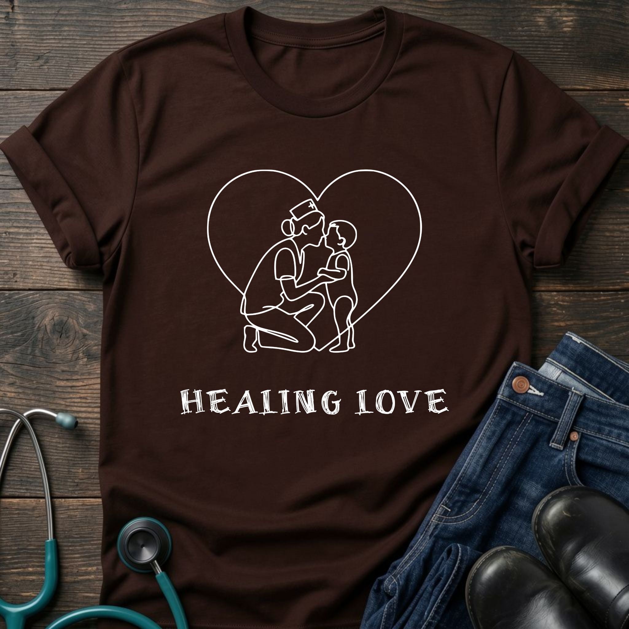 Healing Love Minimal Line Art Couple T-Shirt — Mom Tee
