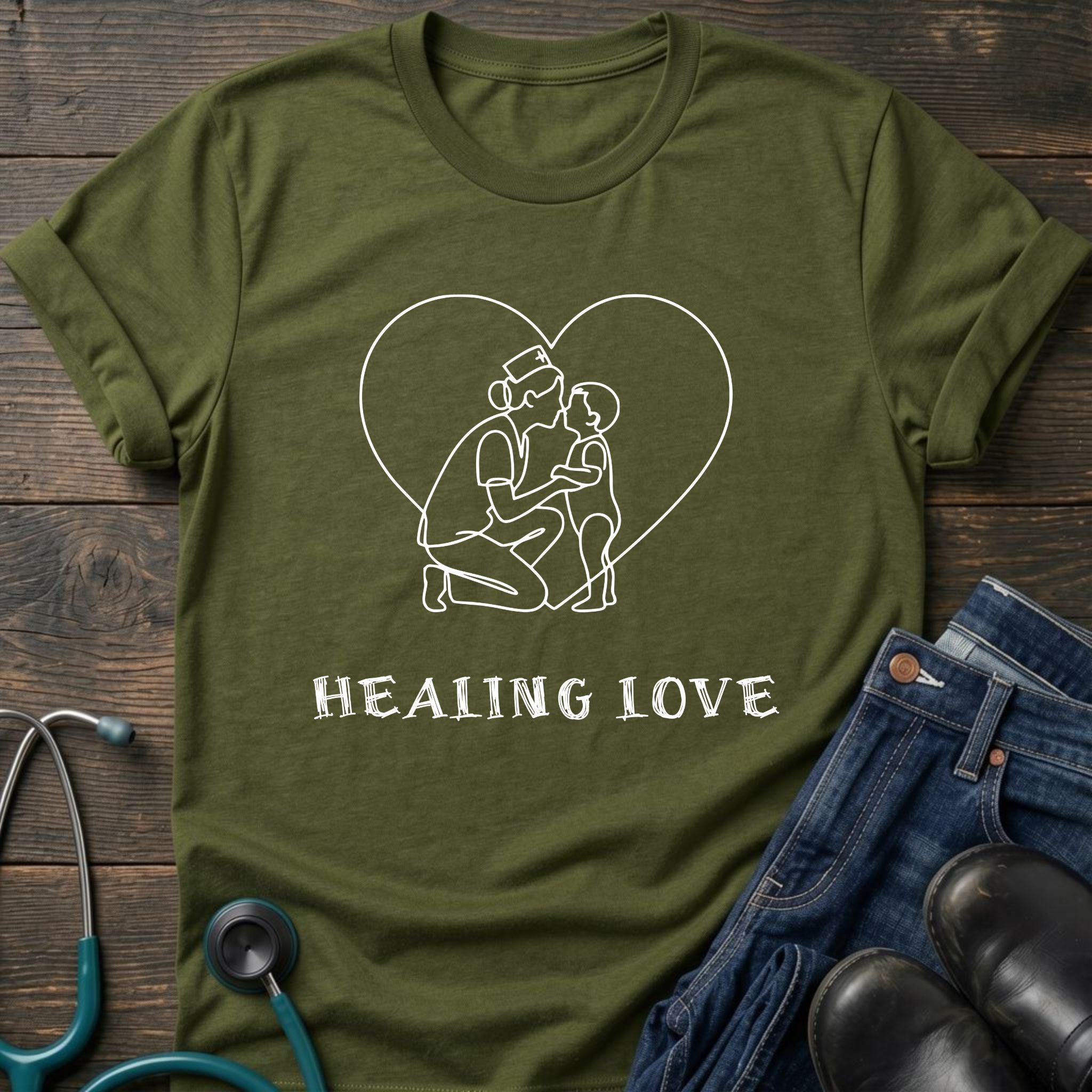 Healing Love Minimal Line Art Couple T-Shirt — Mom Tee
