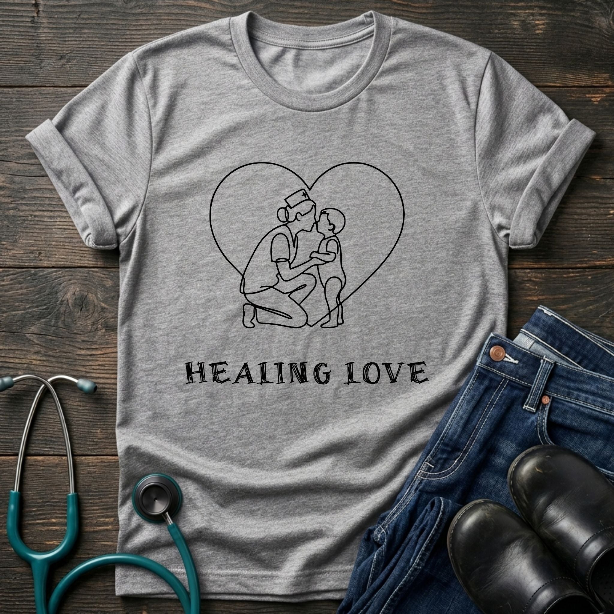 Healing Love Minimal Line Art Couple T-Shirt — Mom Tee