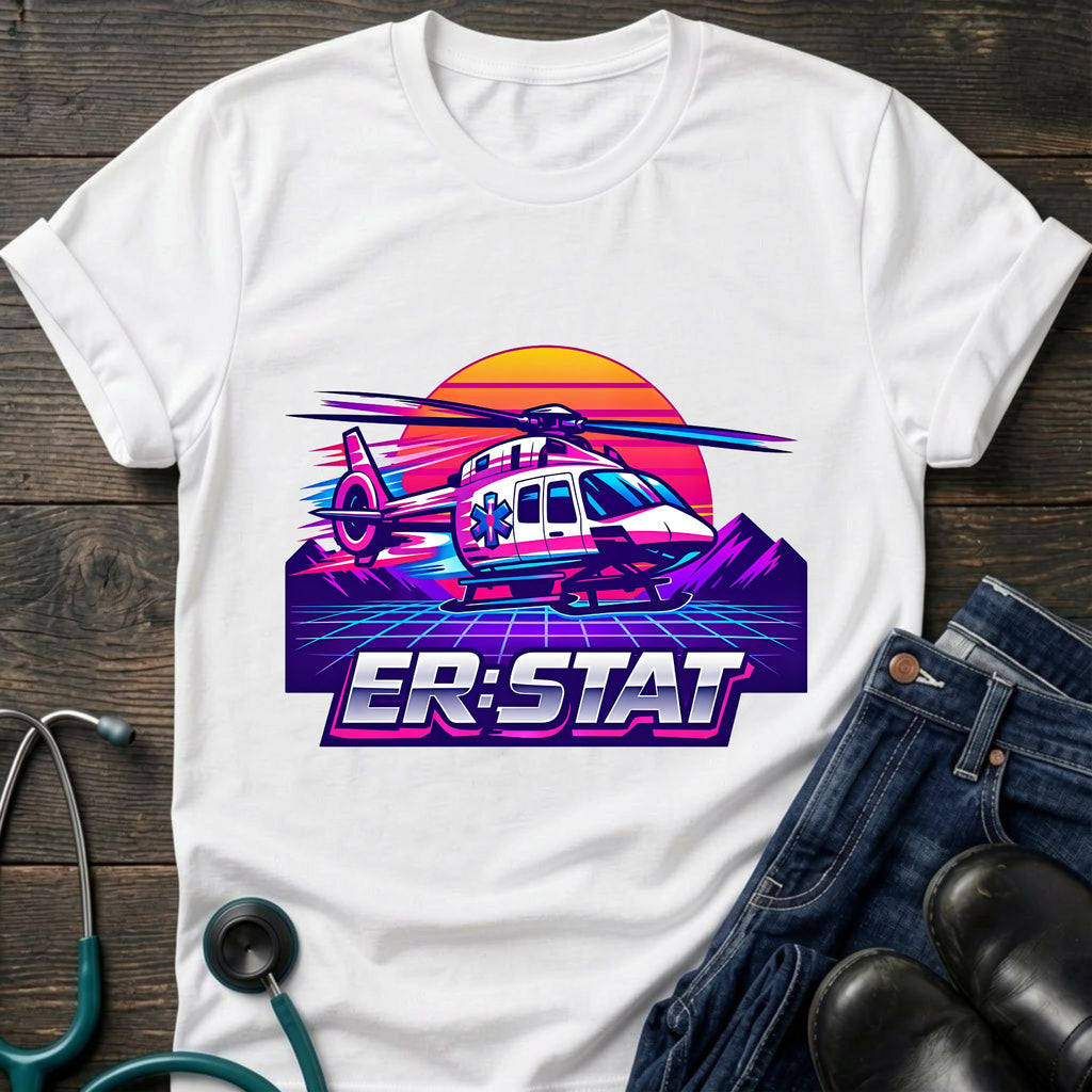 ER STAT Rescue Helicopter Retro Sunset Air Rescue Tee