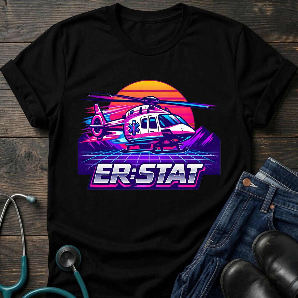 ER STAT Rescue Helicopter Retro Sunset Air Rescue Tee