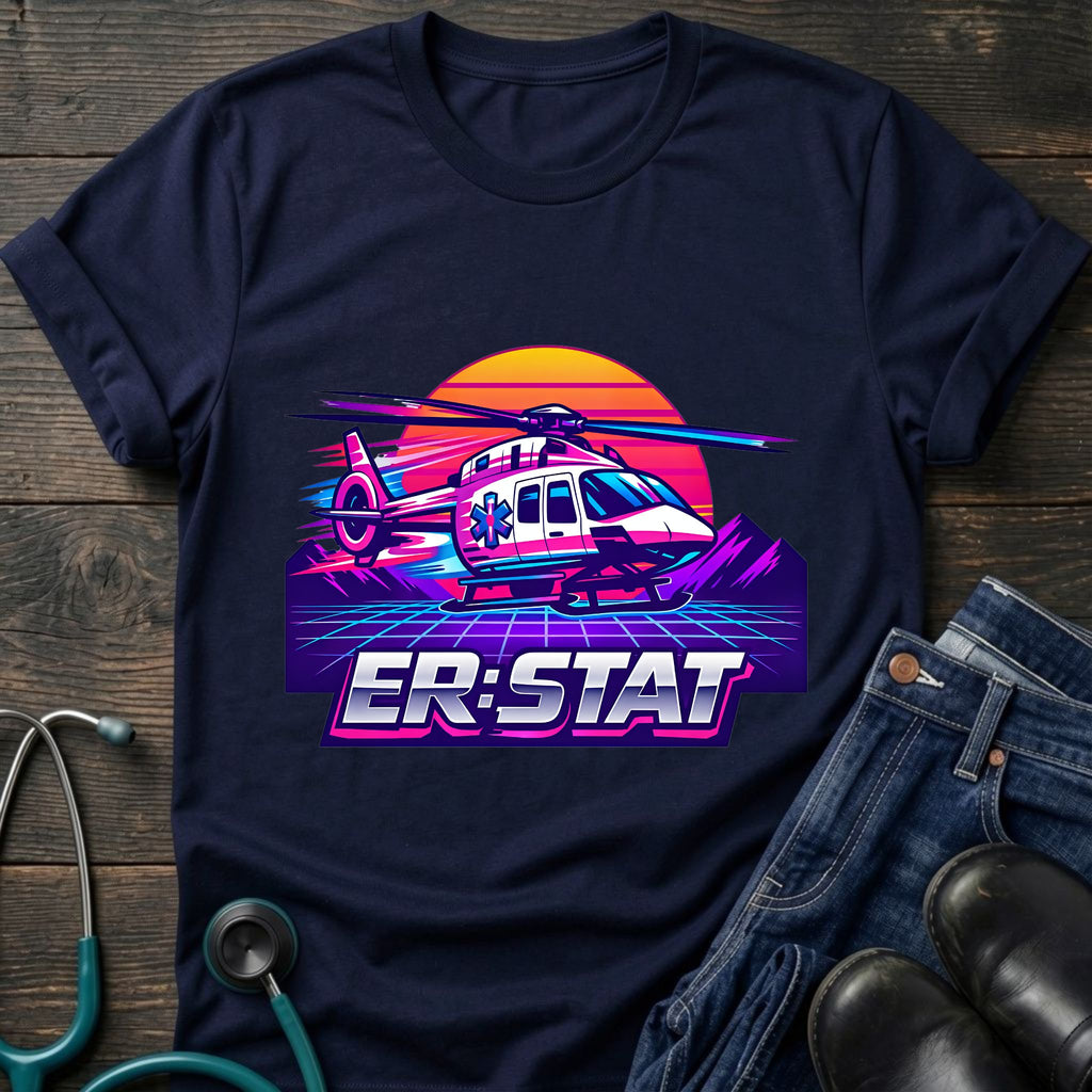 ER STAT Rescue Helicopter Retro Sunset Air Rescue Tee