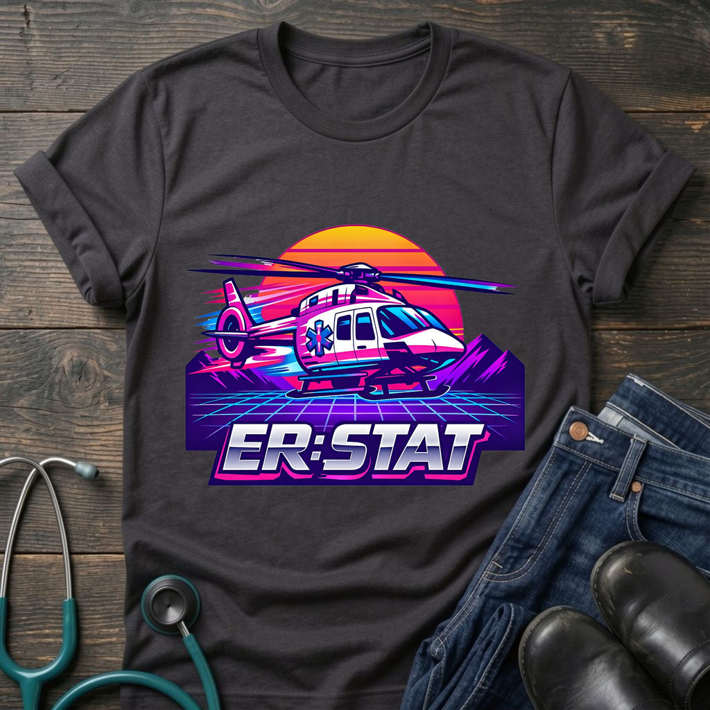 ER STAT Rescue Helicopter Retro Sunset Air Rescue Tee