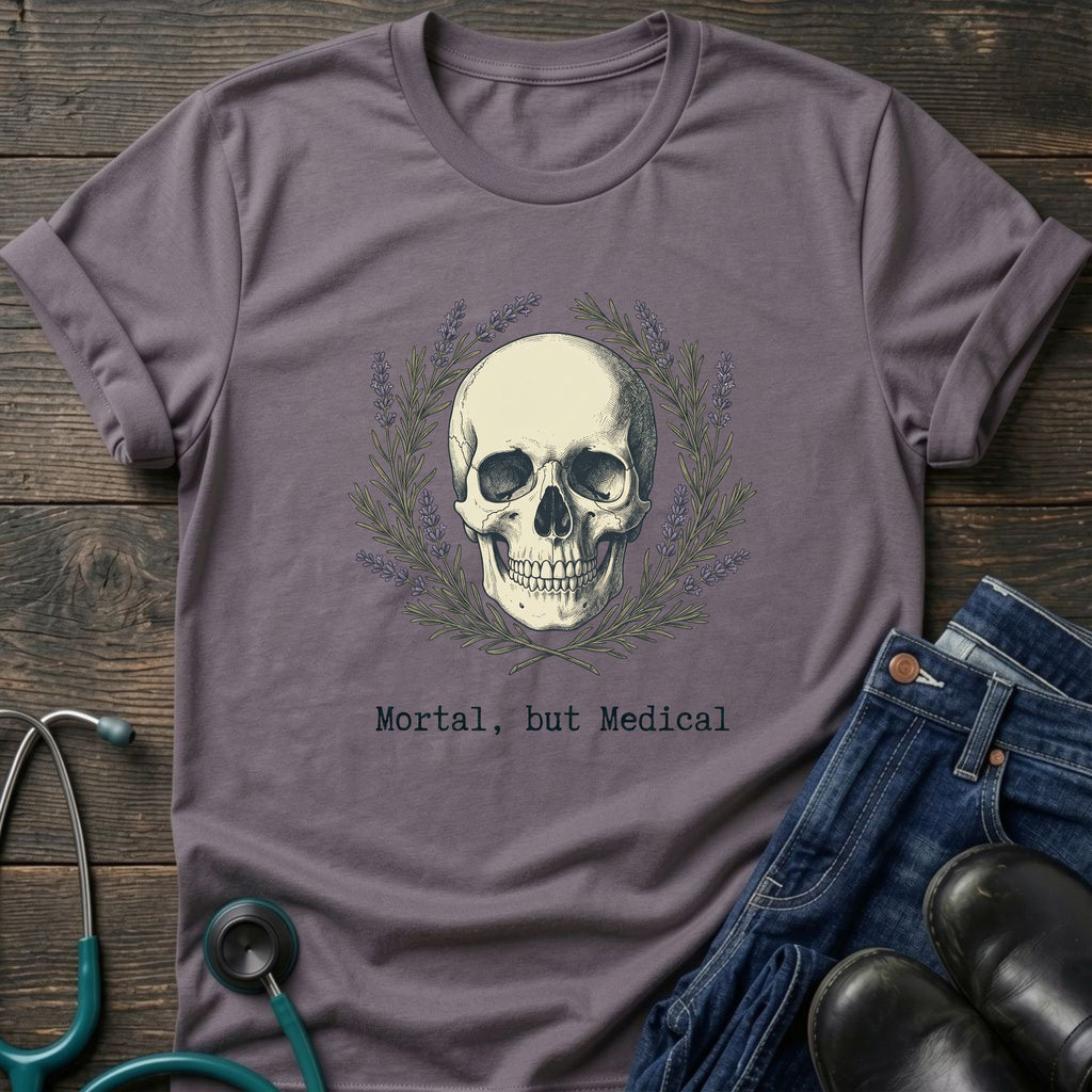 Skull & Laurel T-Shirt — "Mortal, but Medical" Graphic Tee