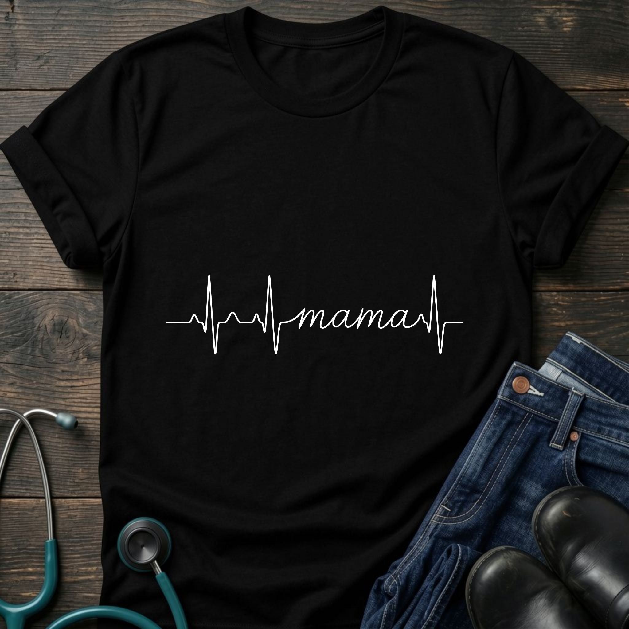 Mama Heartbeat Tee — "mama" EKG Line Mom T-Shirt (Mother's Day Gift)
