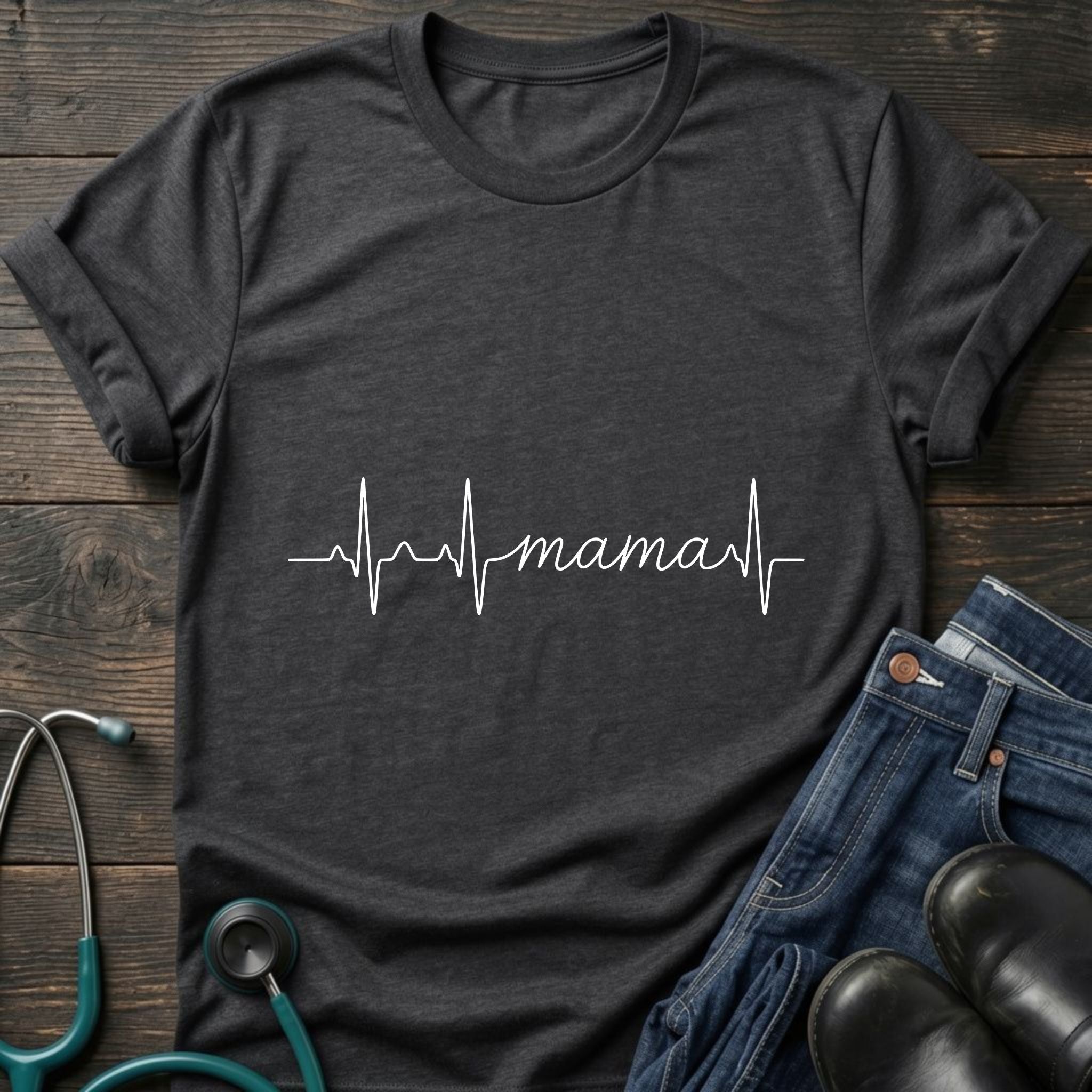 Mama Heartbeat Tee — "mama" EKG Line Mom T-Shirt (Mother's Day Gift)