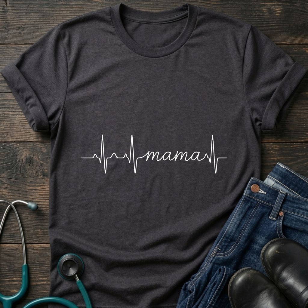 Mama Heartbeat Tee — "mama" EKG Line Mom T-Shirt (Mother's Day Gift)
