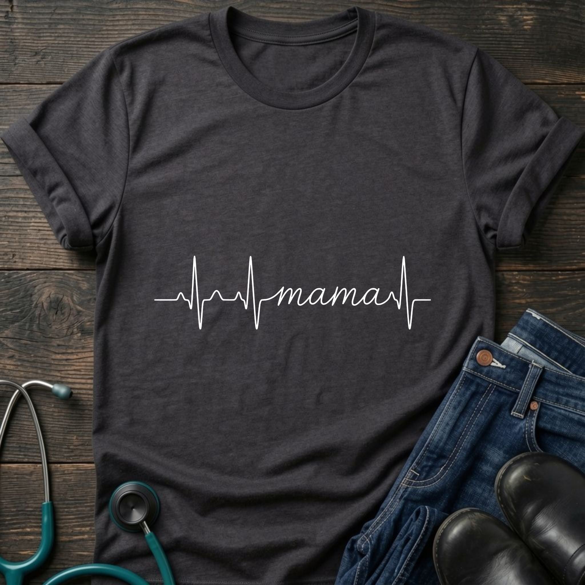 Mama Heartbeat Tee — "mama" EKG Line Mom T-Shirt (Mother's Day Gift)