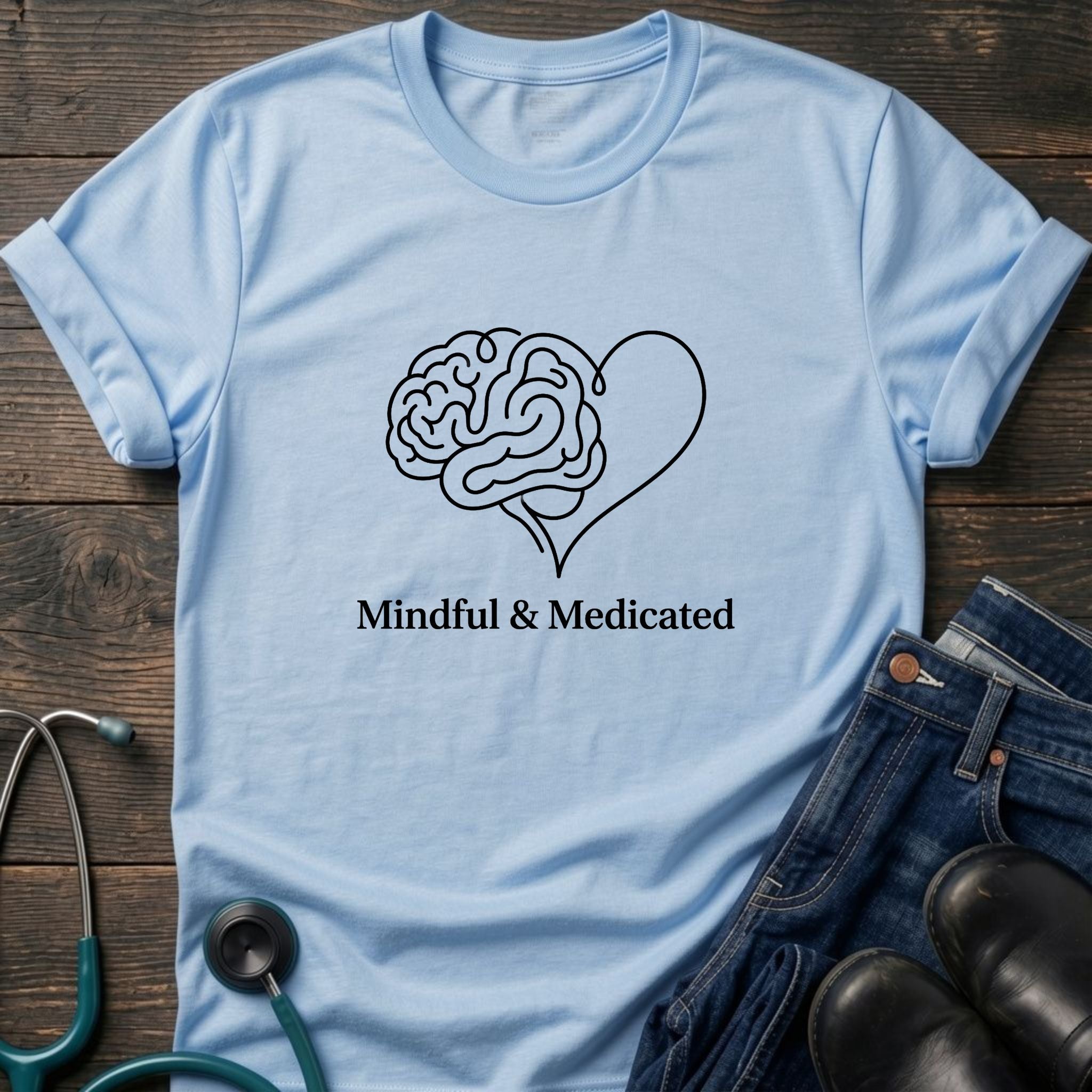 Mindful & Medicated T-Shirt — Brain Heart Graphic Mental Health Tee