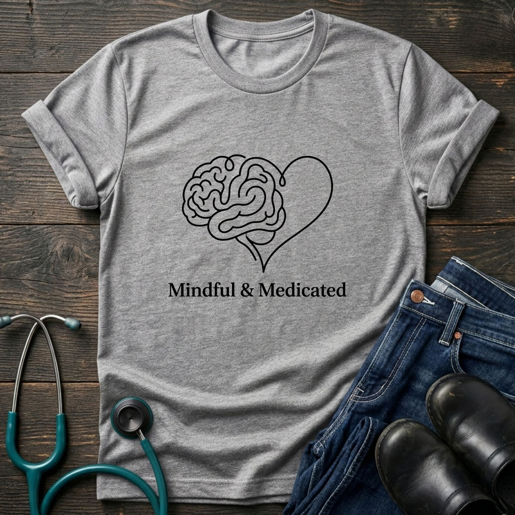 Mindful & Medicated T-Shirt — Brain Heart Graphic Mental Health Tee