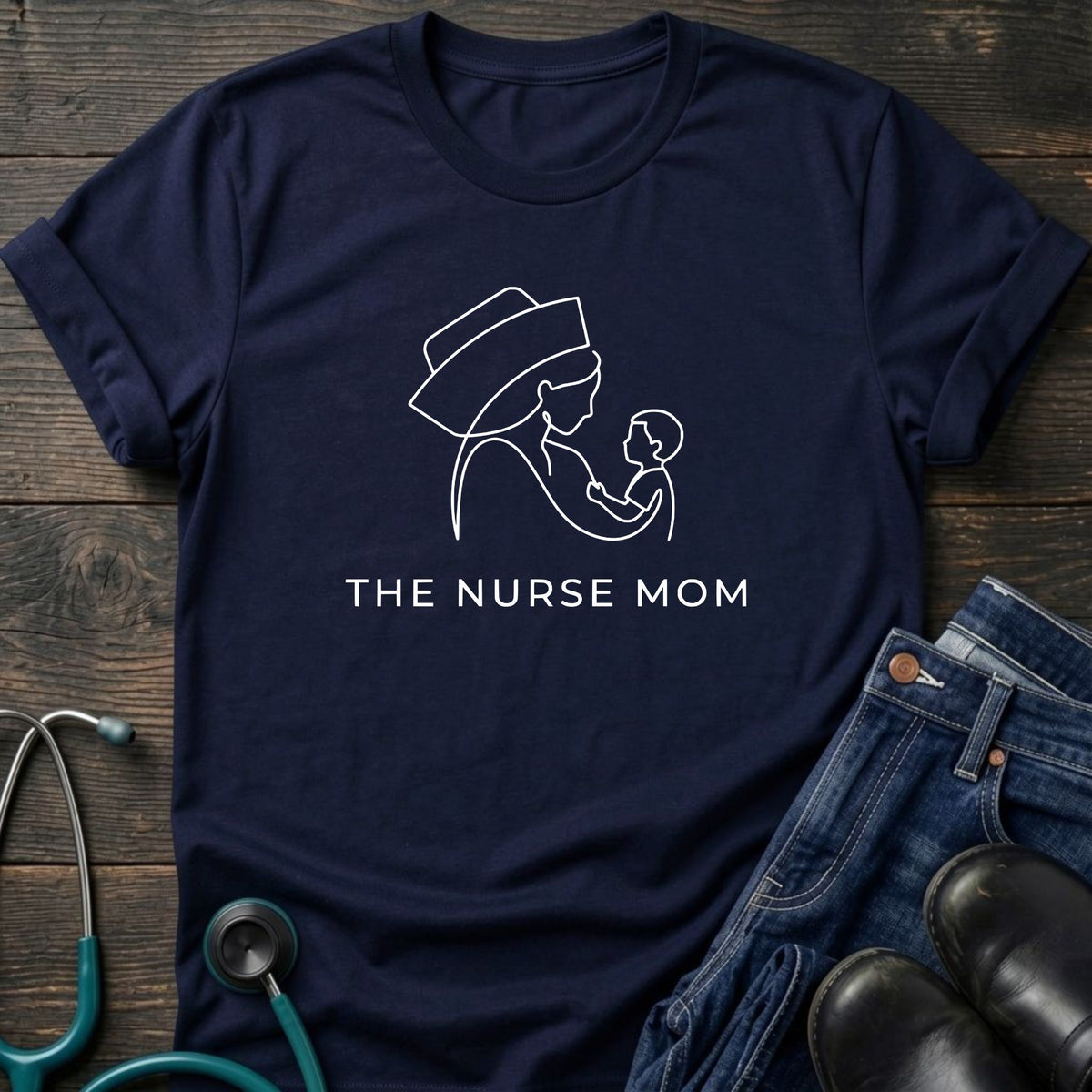Minimalist Line Art Mother Baby Nurse Mom Tee