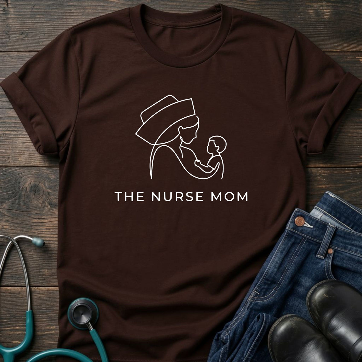 Minimalist Line Art Mother Baby Nurse Mom Tee